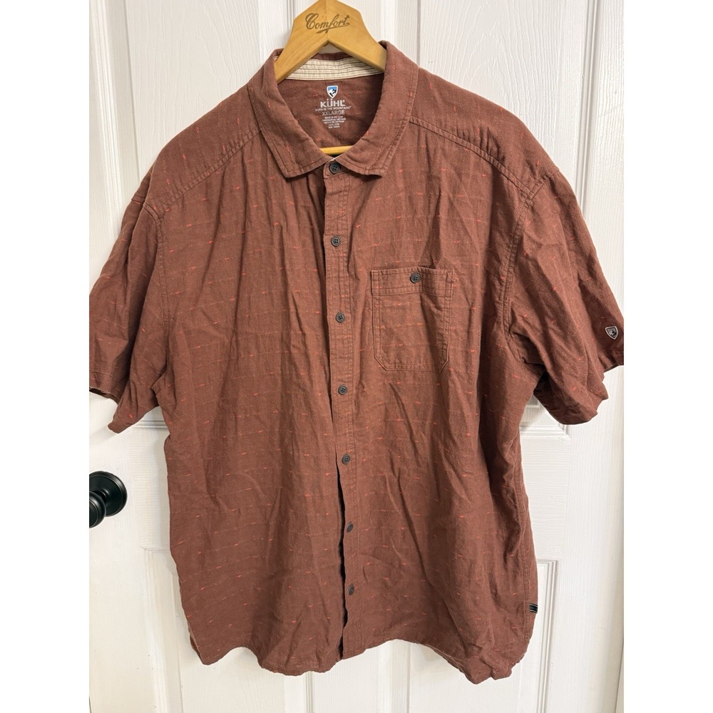 Kuhl Skorpio Button Up Shirts Men's XXL Linen Burnt Red Outdoor Hiking Camp - Picture 3 of 13